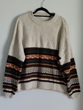 Gilded Intent Oversized Striped Texured Grandpa Sweater